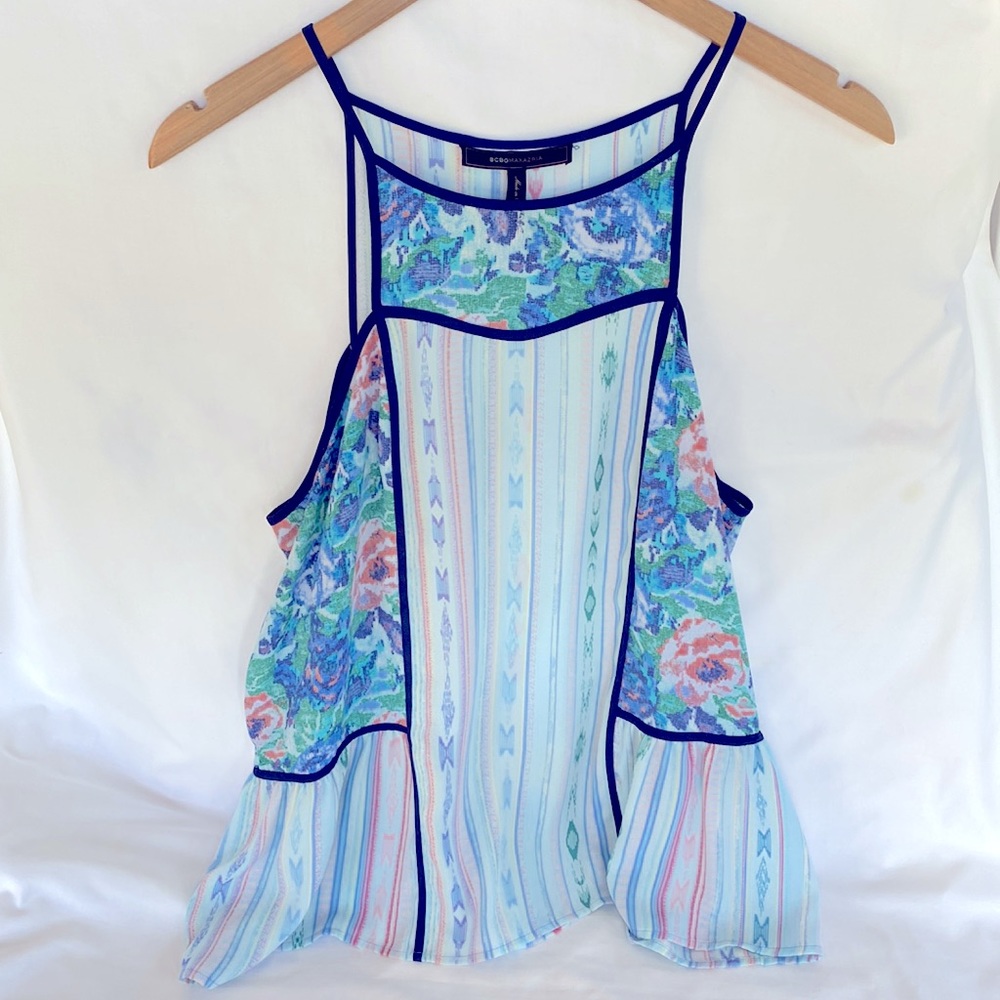 Gently Worn Gorgeous Sexy BCBGMaxazria Floral Sheer Top Size Large - Picture 2 of 8